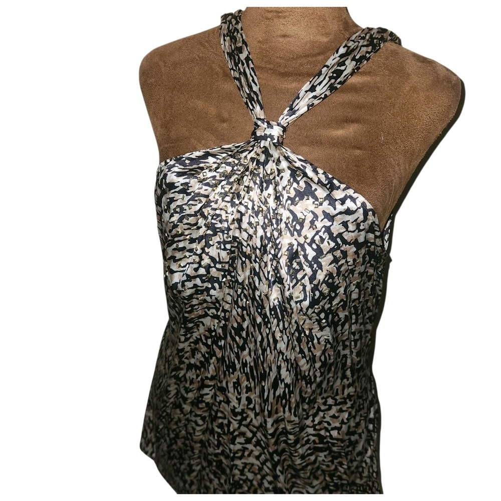 Vintage Y2K Cache Halter Top Size M Silk Gold Studded Women's Going Out
